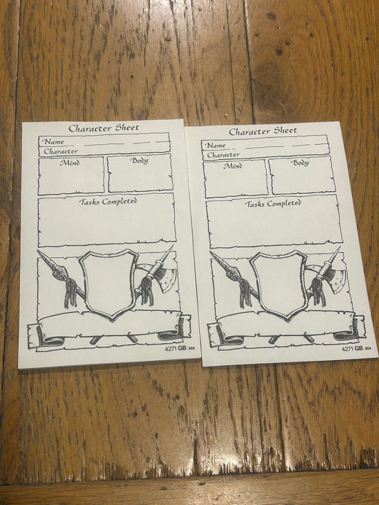 Heroquest character sheets (16 sheets)