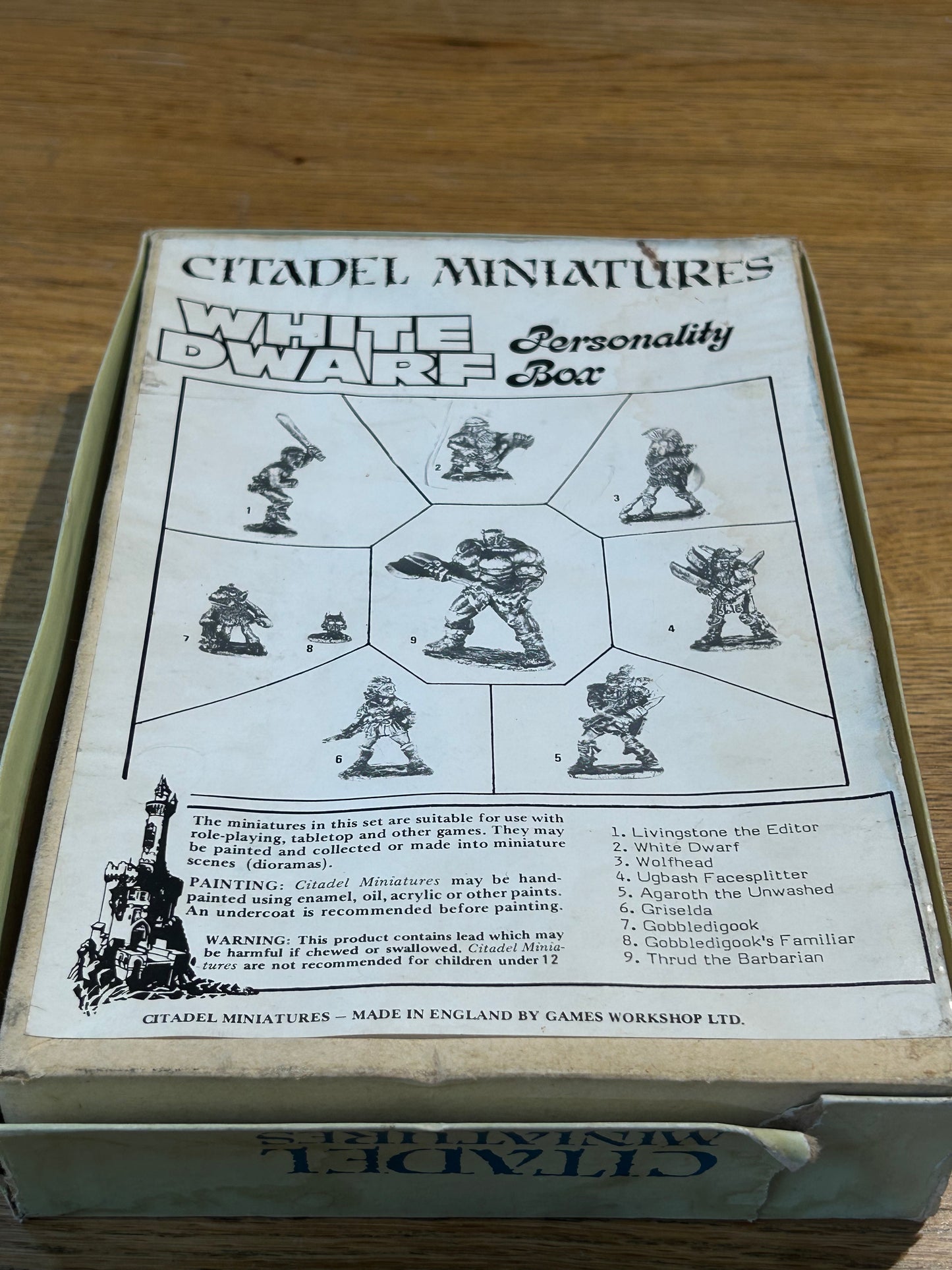 CITADEL MINIATURES - WHITE DWARF PERSONALITY BOX - 1984 INCOMPLETE & BOXED. RARE.