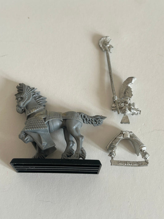 Warhammer Fantasy Old World High Elf silver helm standard bearer on horse