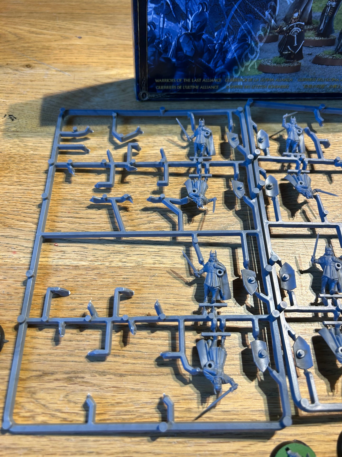 Warriors of the last alliance box set (mixture of two boxes, contains 9 men on Sprue and one that has been taken off the Sprue, three painted men, 6 elves with swords and 4 with bows)