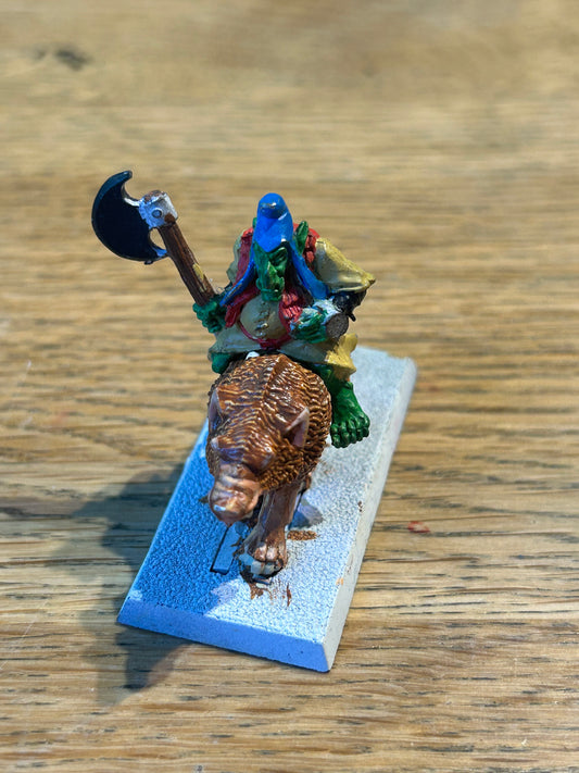 Warhammer Chaos Dwarf Dwarves hobgoblin wolf rider (wolf missing its tail)