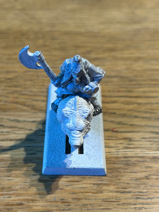 Warhammer Chaos Dwarf Dwarves hobgoblin wolf rider (wolf missing its tail)