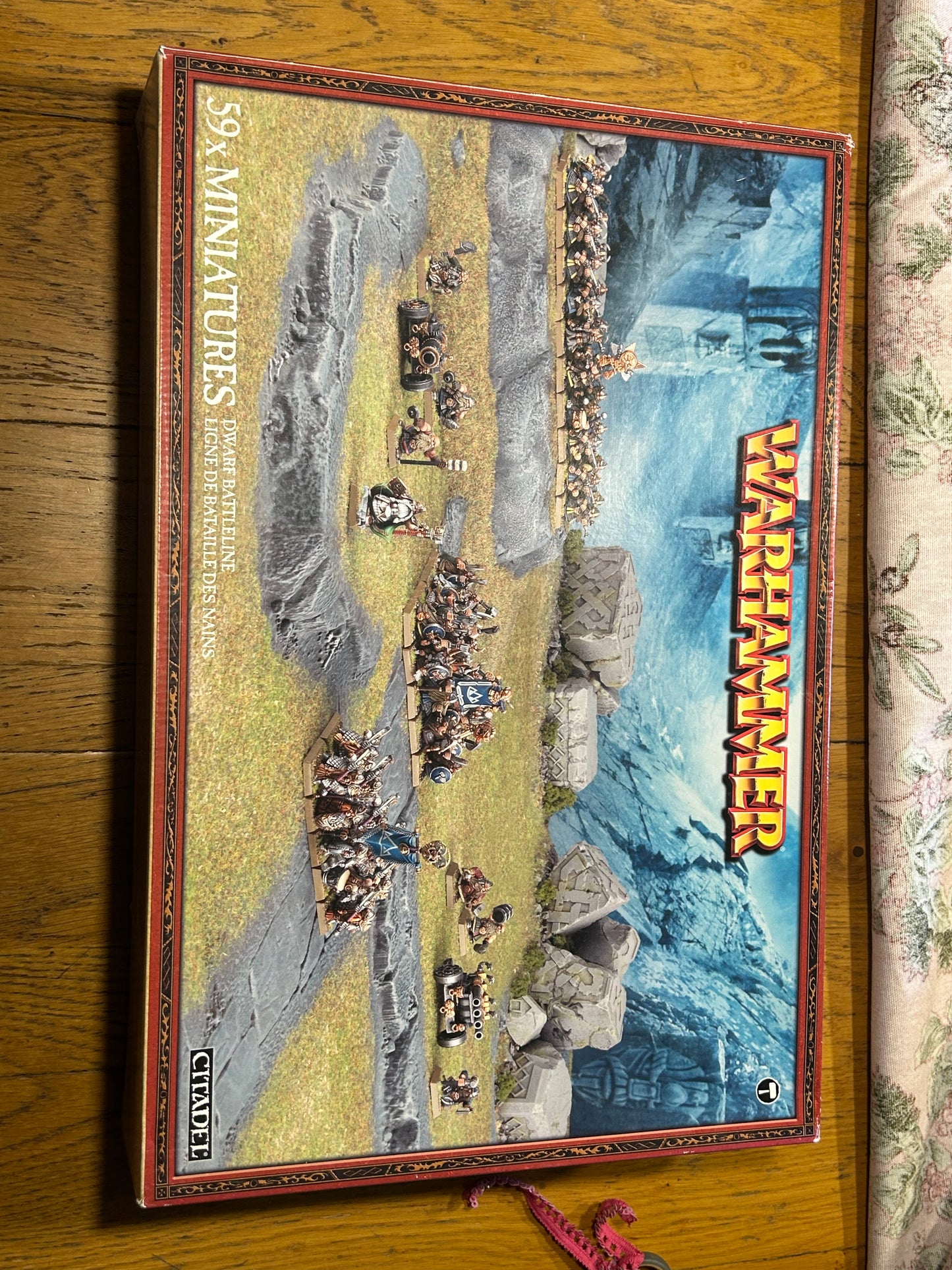 Warhammer fantasy dwarf battle line box with spare bits (no complete models, just lots of spare weapons, shields, bits that weren’t used when constructing the army)