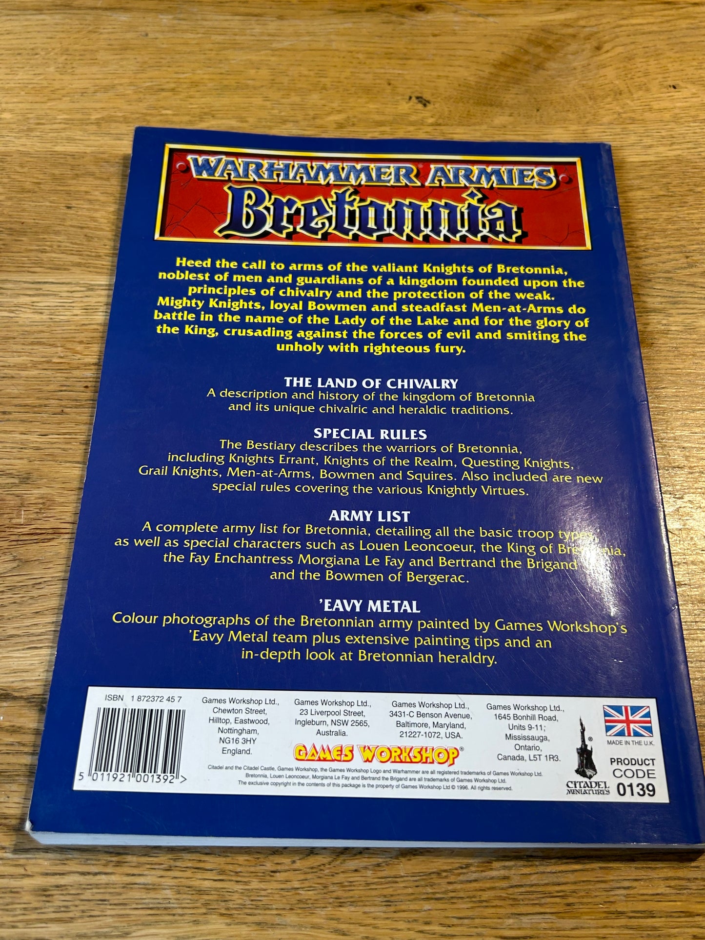 Warhammer Fantasy Armies Bretonnia Army Book 5th edition Army Games Workshop (moderate wear but complete)