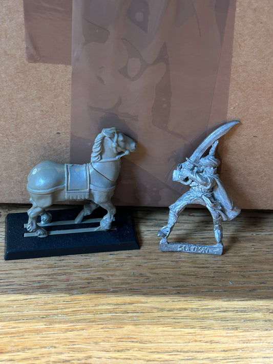 Warhammer Citadel Metal Bretonnia SULIMAN LE SARACEN (missing shield and metal has darkened over time, horse has no tail)