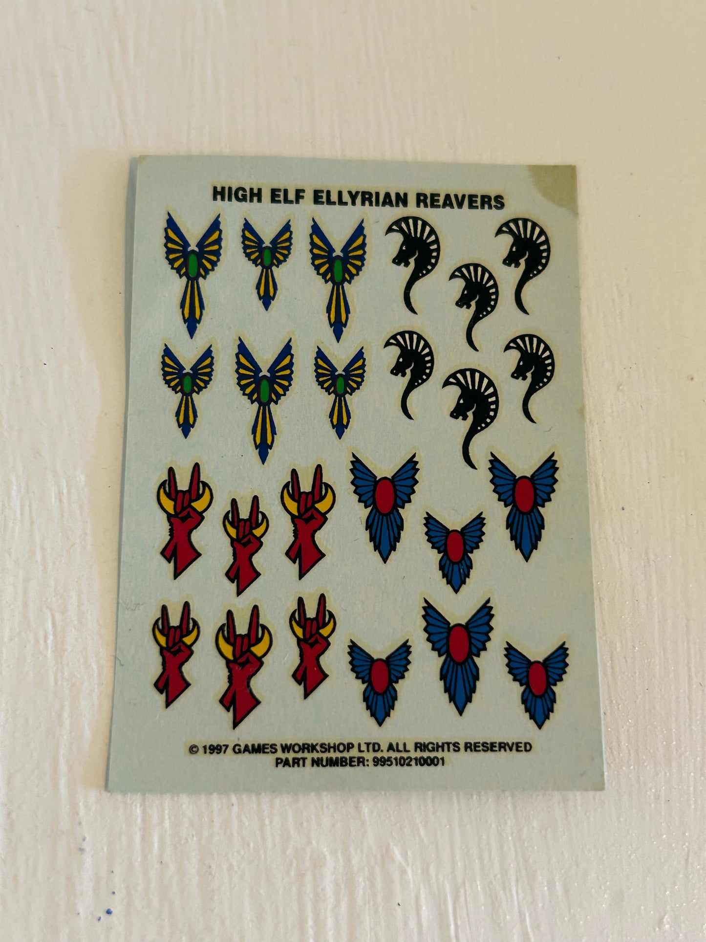 Warhammer high Elf Ellyrian reavers Decal Transfers Sheet Games Workshop Shield Emblems