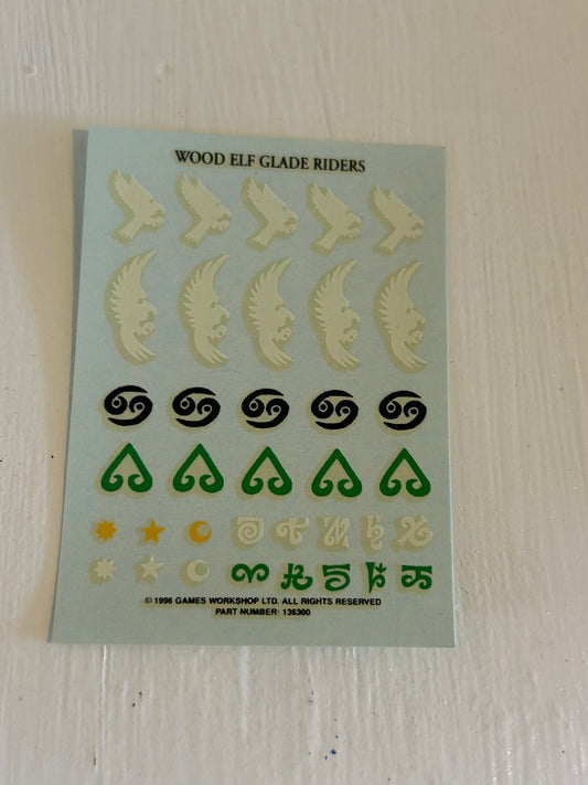 Warhammer Wood Elf Elves glade riders Decal Transfers Sheet Games Workshop Shield Emblems