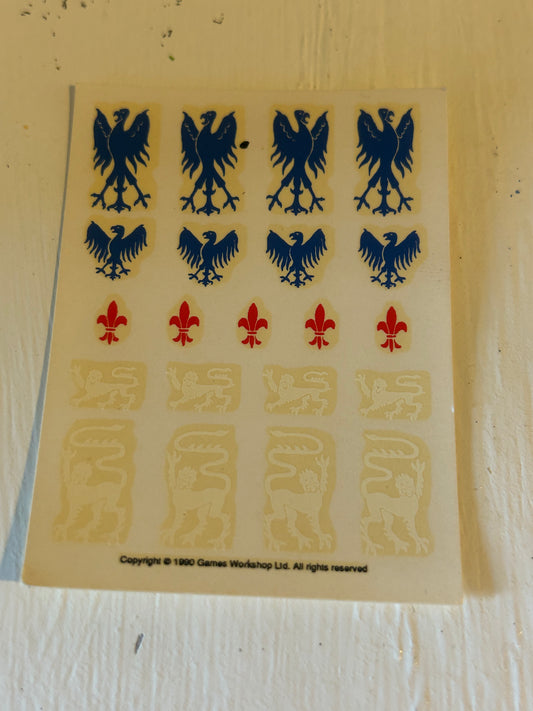 Warhammer fantasy bretonnian 1990 transfer decal sheet (4 available)
