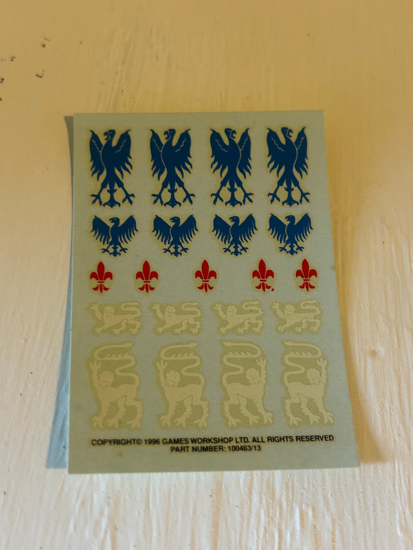 Warhammer fantasy bretonnian 1996 transfer decal sheet