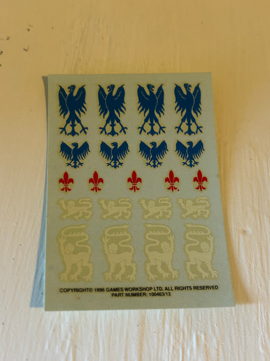 Warhammer fantasy bretonnian 1996 transfer decal sheet
