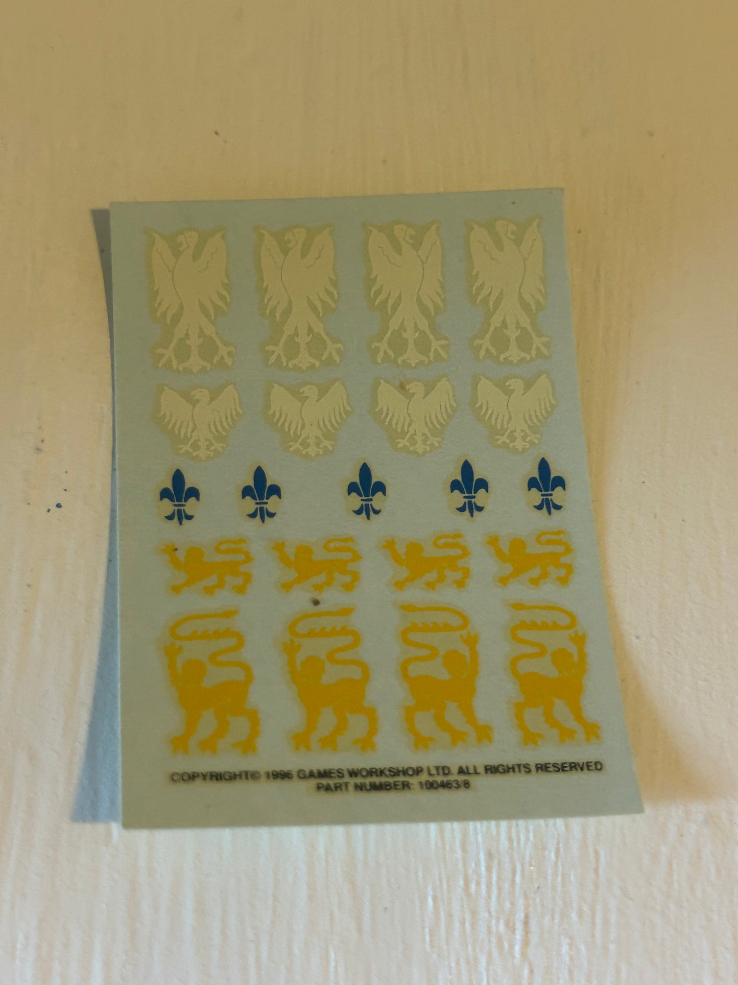 Warhammer fantasy bretonnian 1996 transfer decal sheet