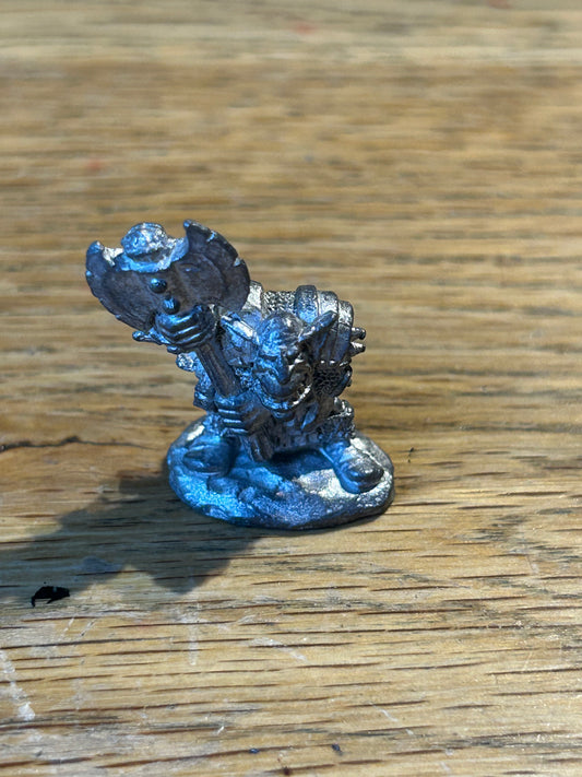 Warhammer fantasy proxy goblin with double handed axe (I believe it’s a Kev Adams sculpt but I’ve forgotten the maker)