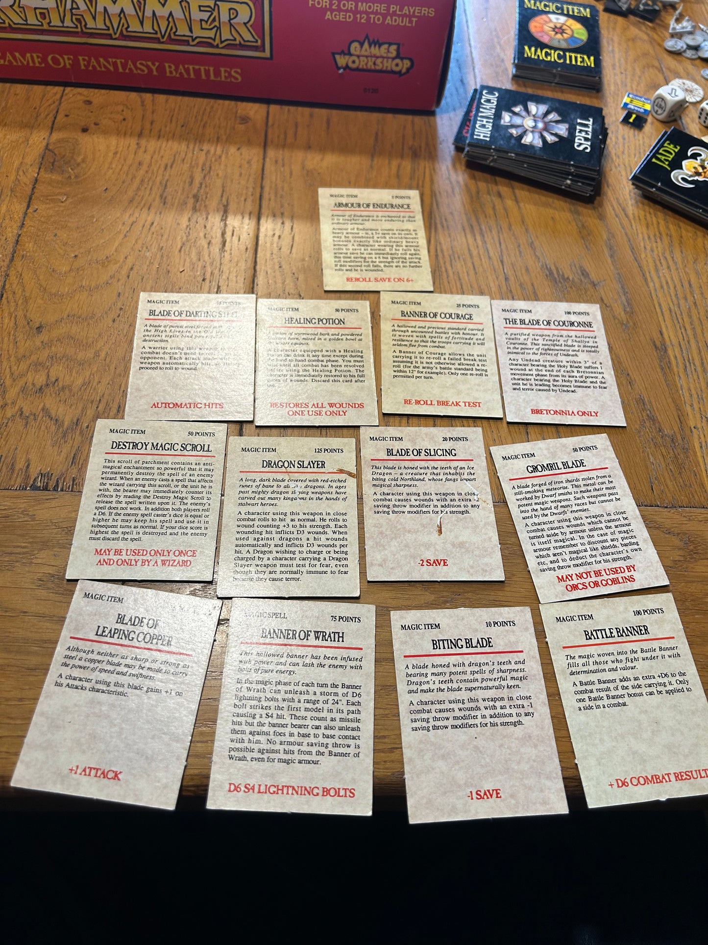 Warhammer fantasy 4th edition boxed set game plus battle magic (incomplete but more than enough to play) box has a hole at the bottom and some items have more wear than others