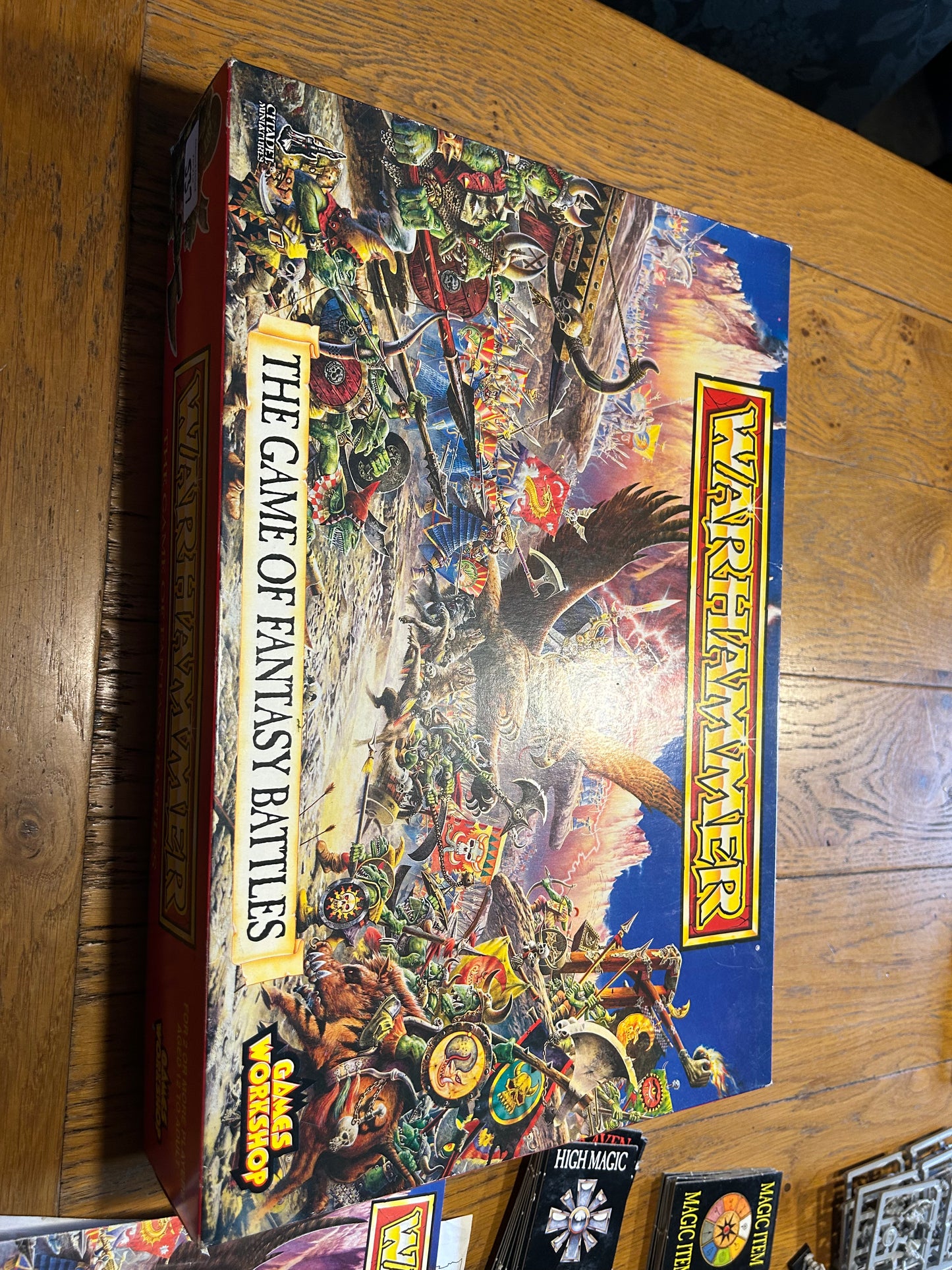 Warhammer fantasy 4th edition boxed set game plus battle magic (incomplete but more than enough to play) box has a hole at the bottom and some items have more wear than others