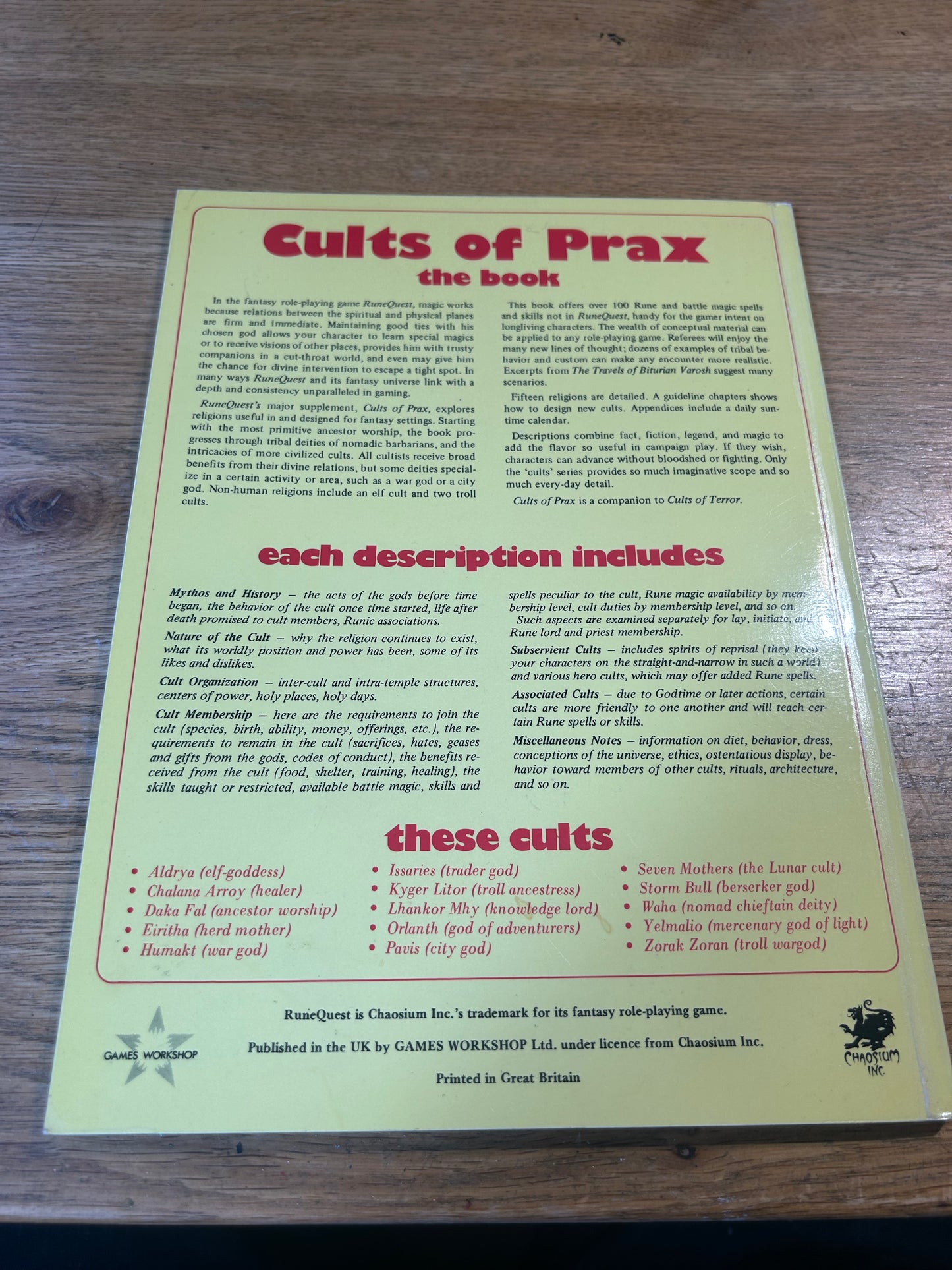 Games Workshop RuneQuest Cults of Prax Fantasy Roleplaying Supplement