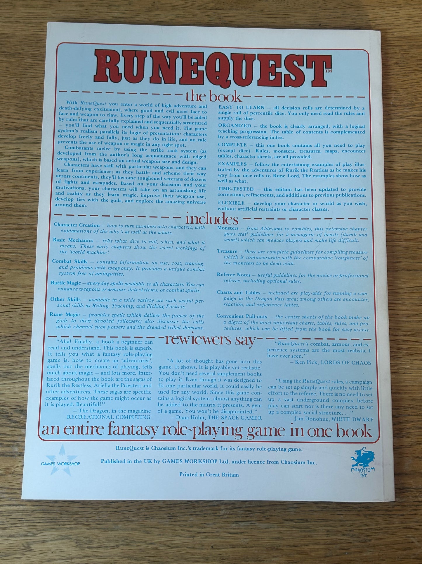 Runequest Box Set Chaosium Games Workshop