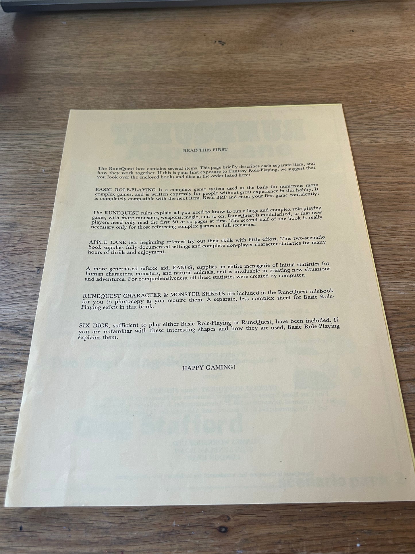Runequest Box Set Chaosium Games Workshop