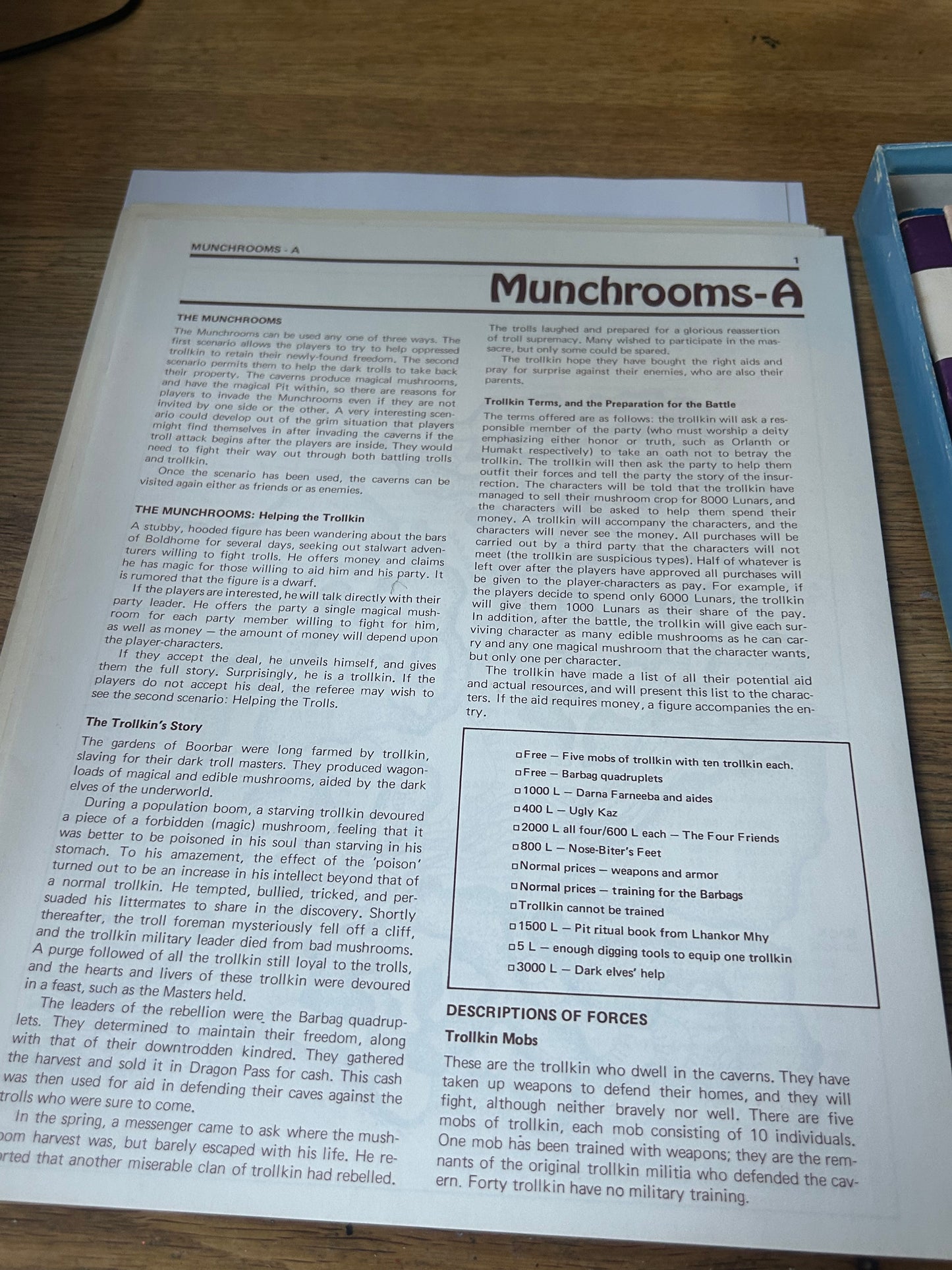 Trollpak Troll Facts, Secrets And Adventures Runequest Pack complete