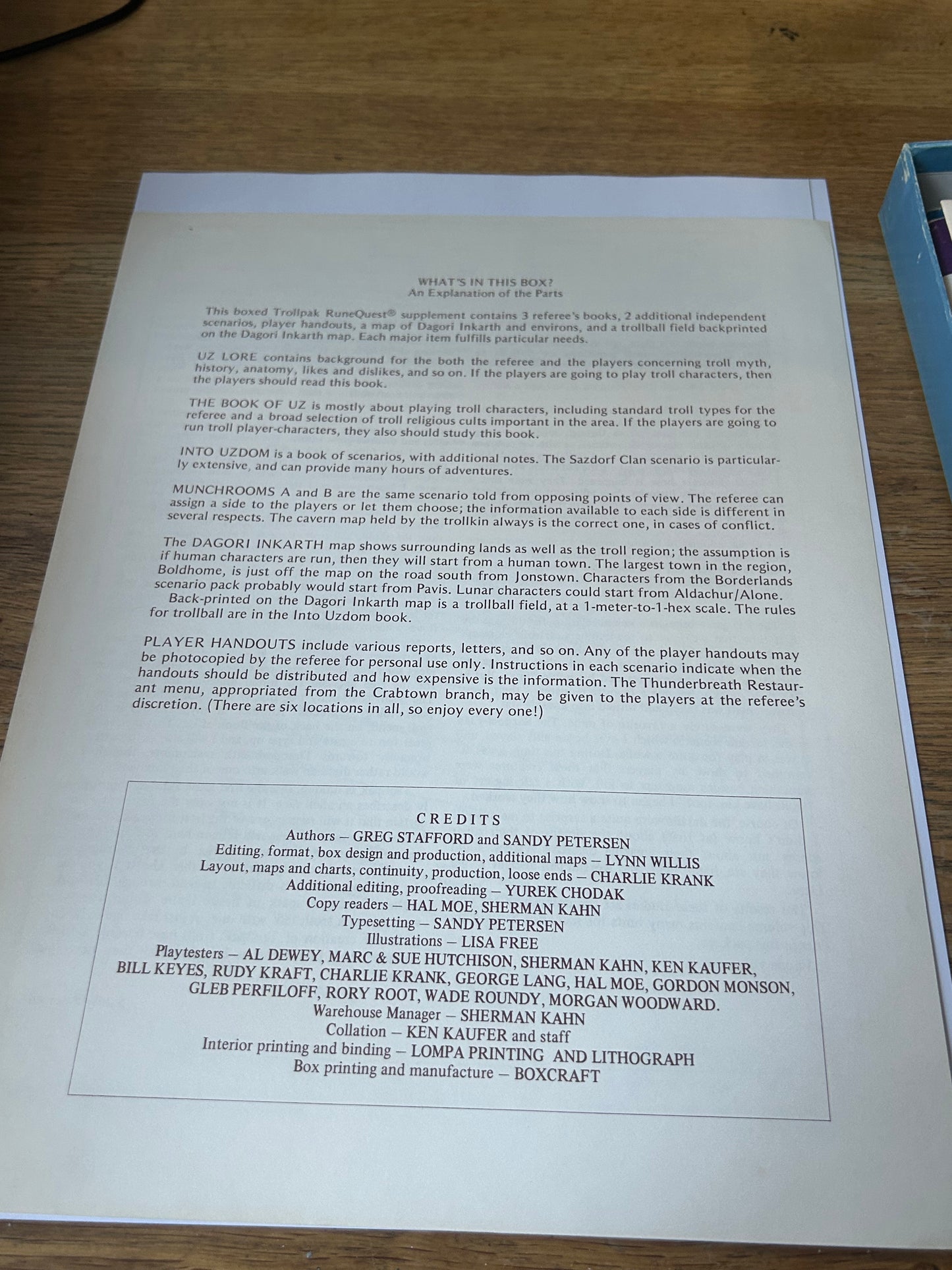 Trollpak Troll Facts, Secrets And Adventures Runequest Pack complete