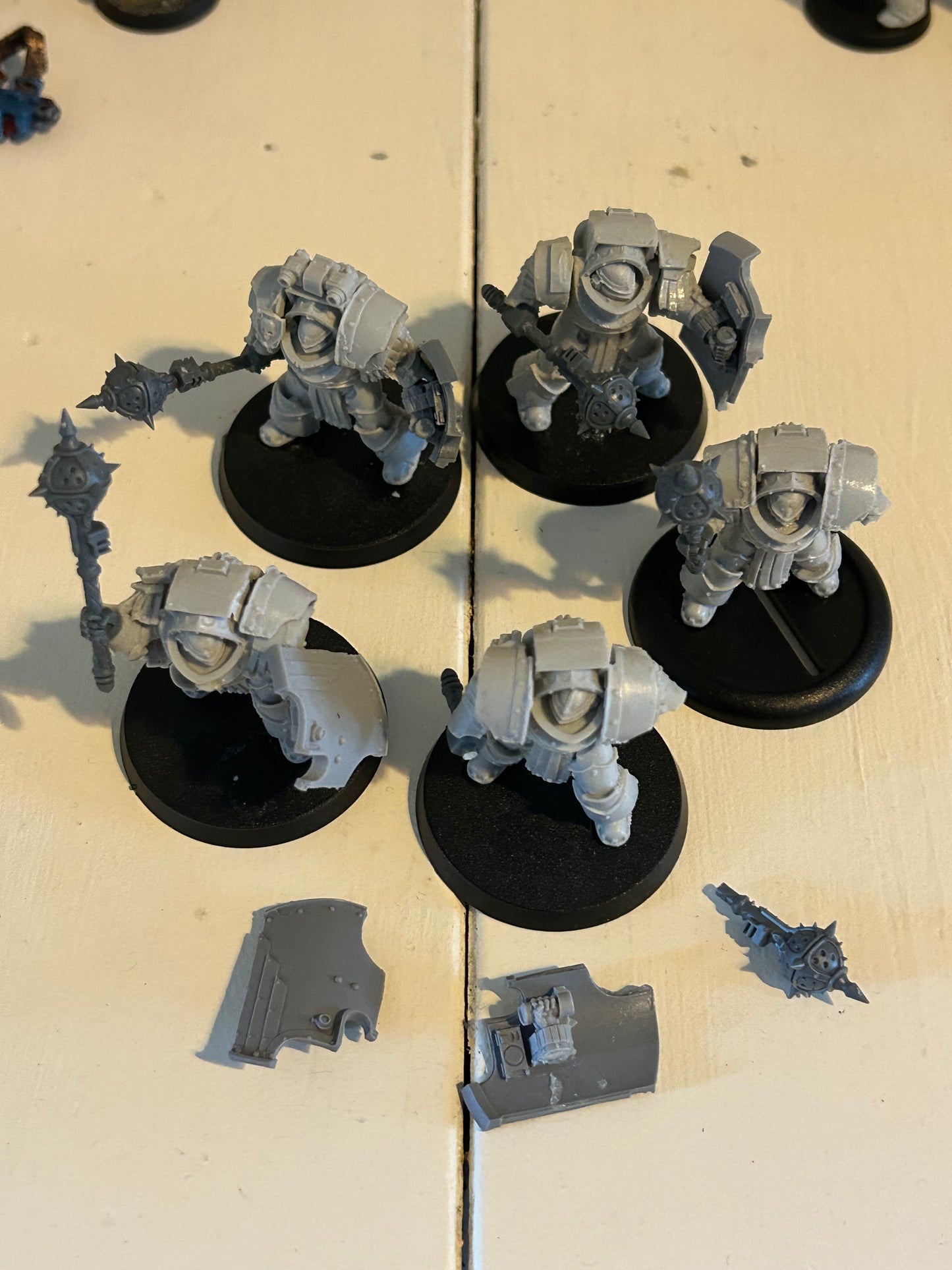 Forge world space Marine  Cataphractii Terminators with shields and maces (bodies are forge world, most shields and all maces are not)