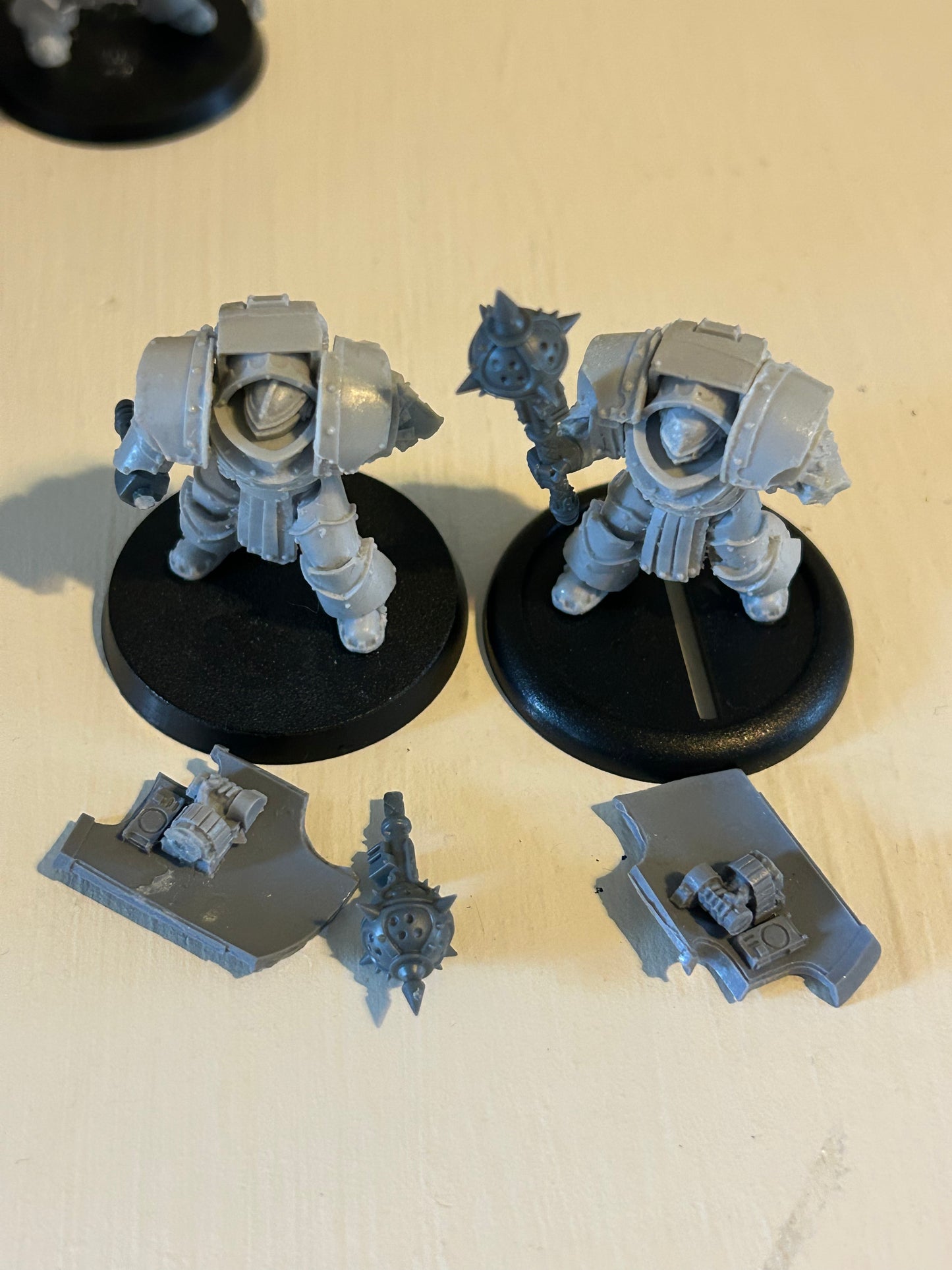 Forge world space Marine  Cataphractii Terminators with shields and maces (bodies are forge world, most shields and all maces are not)