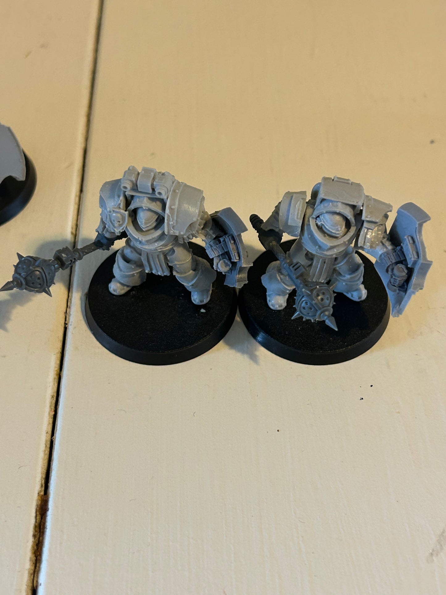 Forge world space Marine  Cataphractii Terminators with shields and maces (bodies are forge world, most shields and all maces are not)