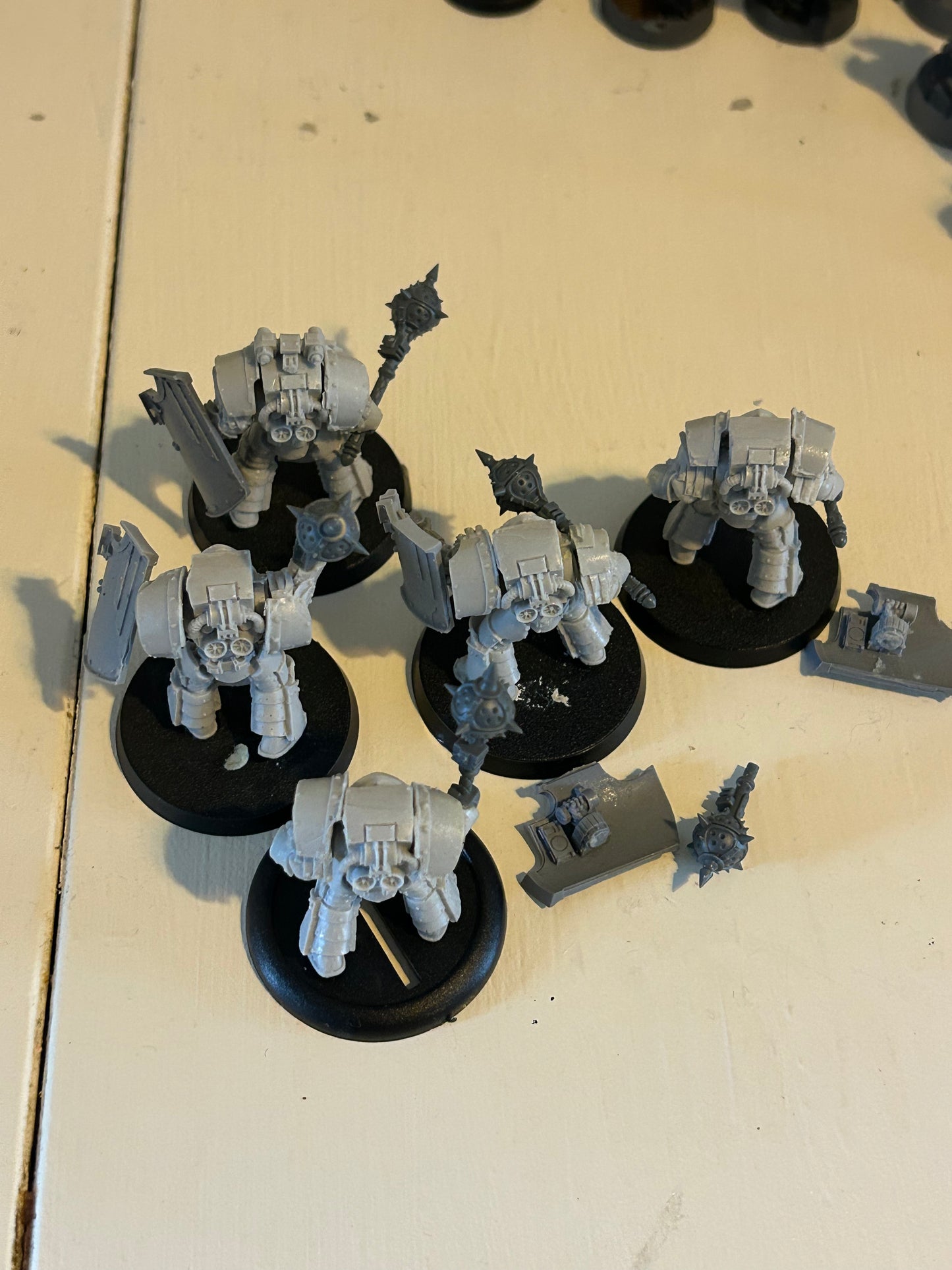 Forge world space Marine  Cataphractii Terminators with shields and maces (bodies are forge world, most shields and all maces are not)