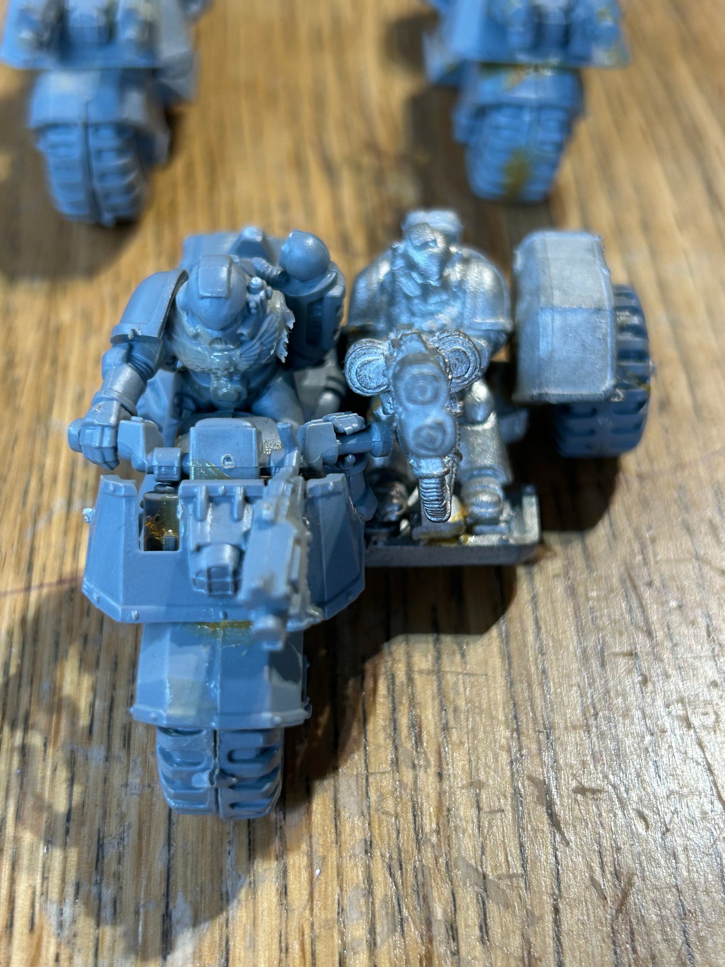 Warhammer 40k attack bikes x2 and attack bike with sidecar space marines (one rider is missing)