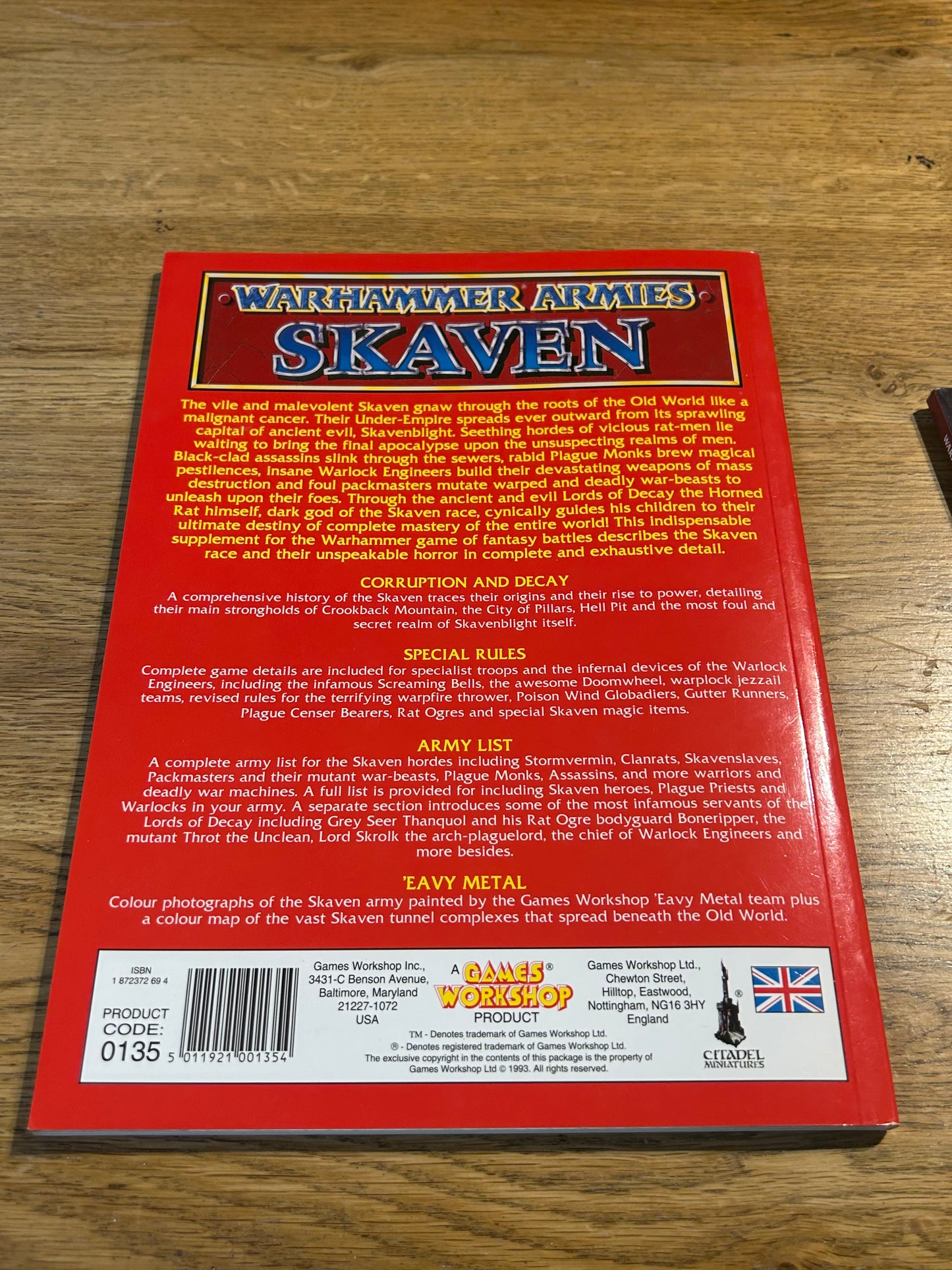 Warhammer Fantasy Skaven Army Book (4th edition, 1993) paperback