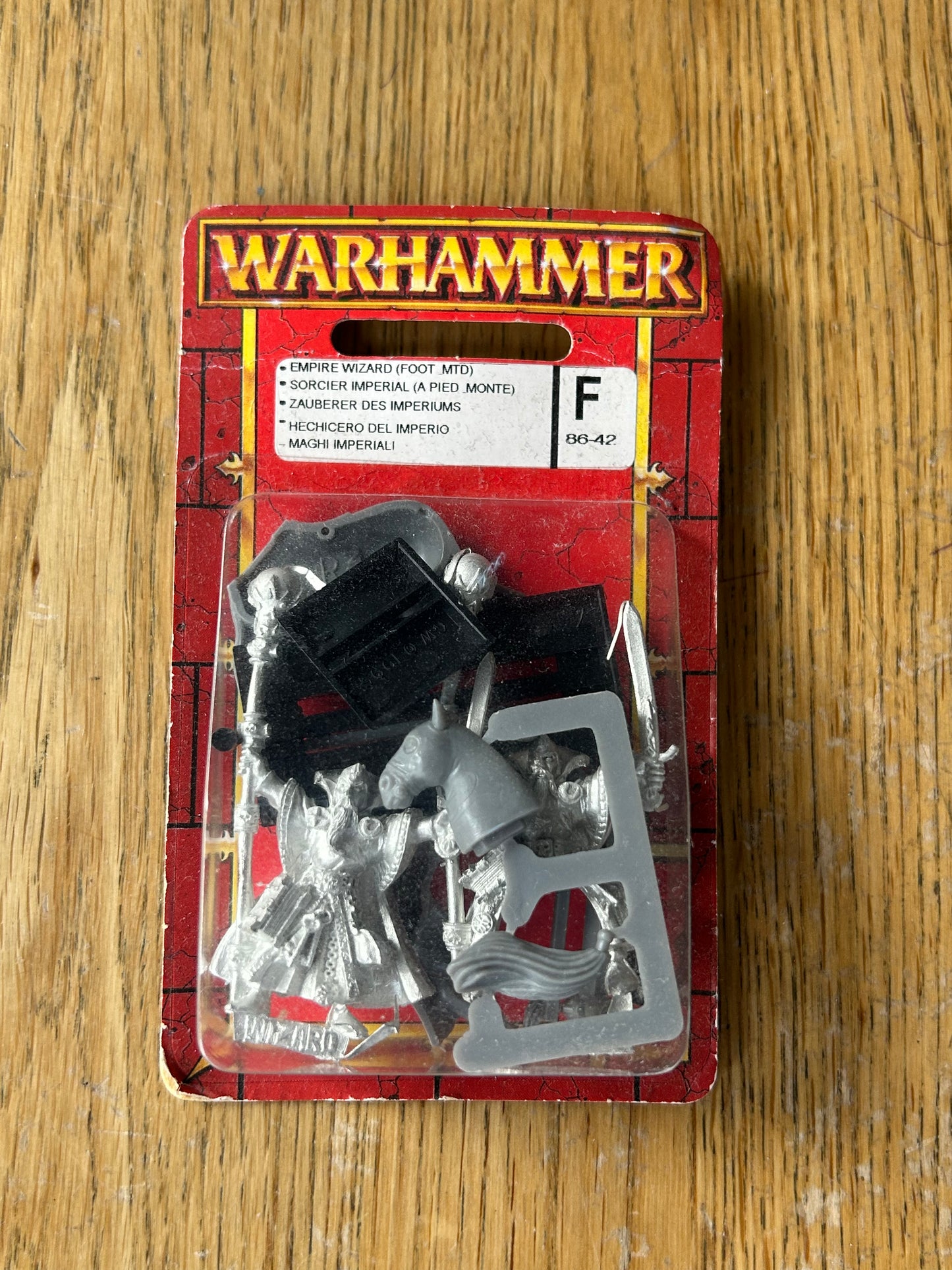Warhammer Empire wizard, two figures, one mounted and the other on foot sealed blister